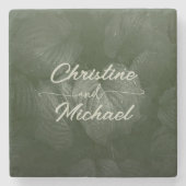 Groene blad elegante groen lente bruiloft stenen onderzetter (Voorkant)