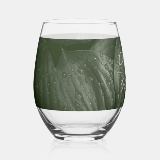 Groene blad elegante groen lente bruiloft wijnglas zonder voet (Voorkant)