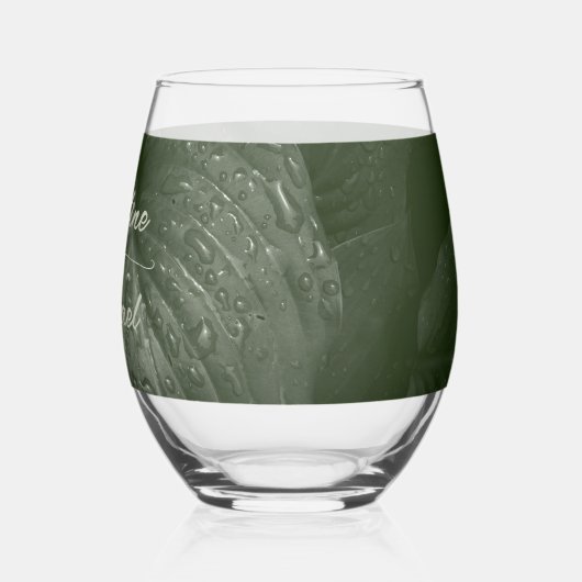 Groene blad elegante groen lente bruiloft wijnglas zonder voet (Achterkant)