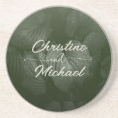 Groene blad elegante groen lente bruiloft zandsteen onderzetter (Voorkant)