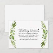 Groene Blad Elegante Trouwreceptie Detail Informatiekaartje (Voorkant / Achterkant)