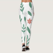 Groene Blad en Roze Bloem Patroon Legging (Achterkant)