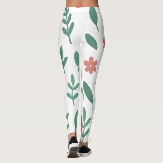 Groene Blad en Roze Bloem Patroon Legging (Achterkant)