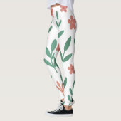 Groene Blad en Roze Bloem Patroon Legging (Links)