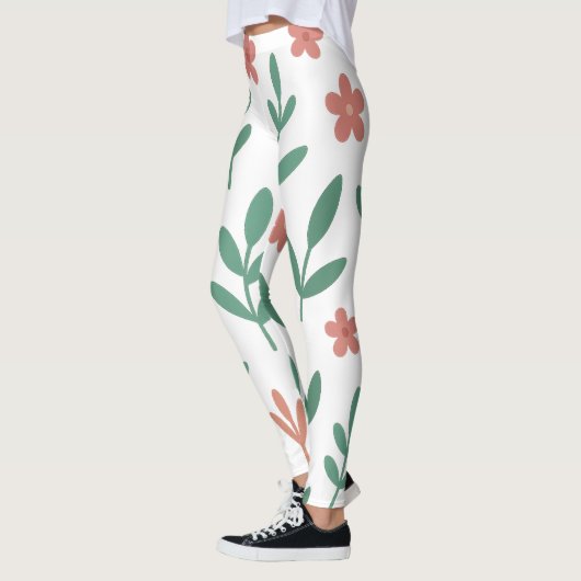 Groene Blad en Roze Bloem Patroon Legging (Links)