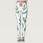 Groene Blad en Roze Bloem Patroon Legging (Voorkant)