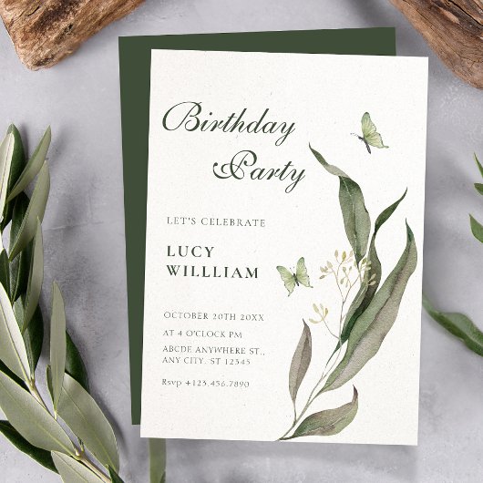 Groene blad Esthetische elegante verjaardag Kaart