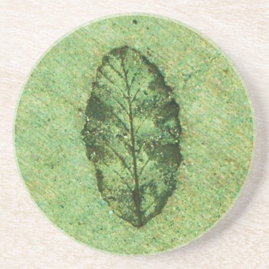 Groene blad fossiel zandsteen onderzetter (Voorkant)
