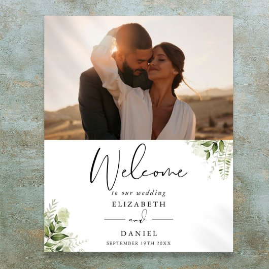 Groene Blad Foto Bruiloft Welkom Bord Poster