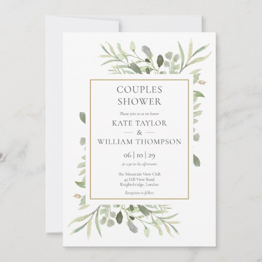 Groene Blad Foto Koppels Bruiloft Kaart (Voorkant)