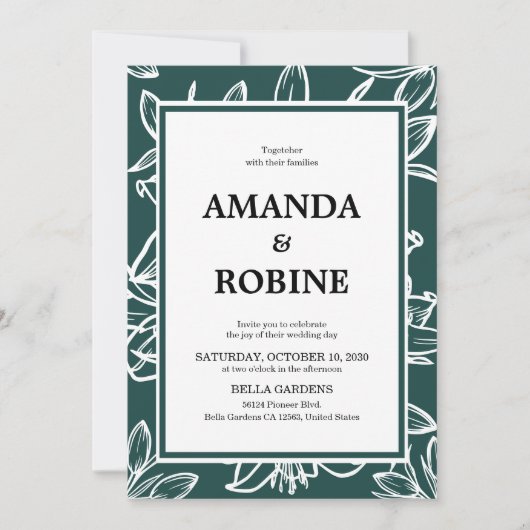 Groene Blad Grens Trouw Uitnodiging (Voorkant)
