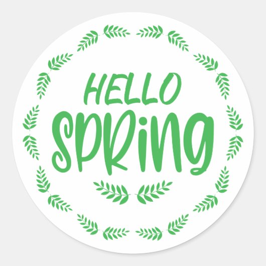 Groene Blad Hallo Lente Ronde Sticker (Voorkant)