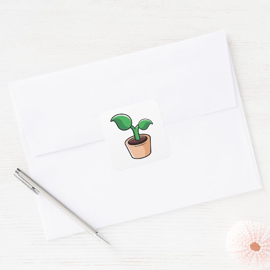 Groene Blad Kamerplant Vierkante Sticker