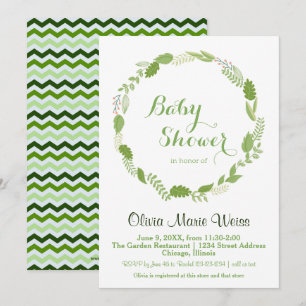 Groene Blad Krans Chevron - Baby Shower Uitnodigin Kaart