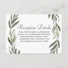Groene Blad Krans Trouwreceptie details Informatiekaartje