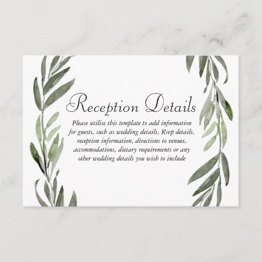 Groene Blad Krans Trouwreceptie details Informatiekaartje (Voorkant)