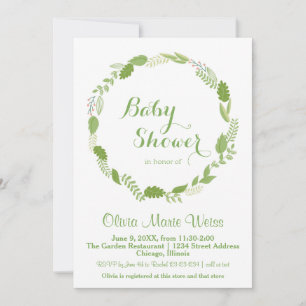Groene Blad Krans - Uitnodiging Baby Shower