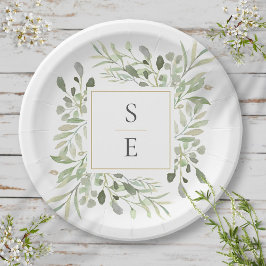 Groene Blad Monogram Beginletters Trouw Papieren Bordje