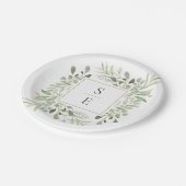 Groene Blad Monogram Beginletters Trouw Papieren Bordje (Gekanteld)