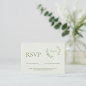 Groene blad Monogram Crest bruiloft website RSVP Informatiekaartje (Staand voorkant)