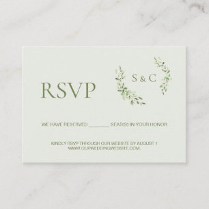 Groene blad Monogram Crest bruiloft website RSVP Informatiekaartje