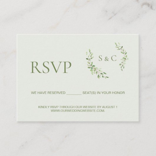 Groene blad Monogram Crest bruiloft website RSVP Informatiekaartje (Voorkant)