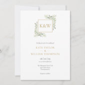 Groene Blad Monogram Foto Bruiloft Kaart (Voorkant)
