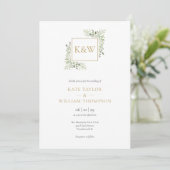 Groene Blad Monogram Foto Bruiloft Kaart (Staand voorkant)