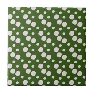 Groene Blad Roze Stippen    Tegeltje