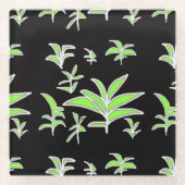 Groene Blad Zwart Glazen Onderzetter (Voorkant)