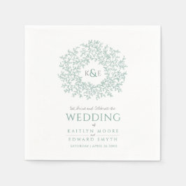 Groene bladcirkel monogram huwelijkskunst servet