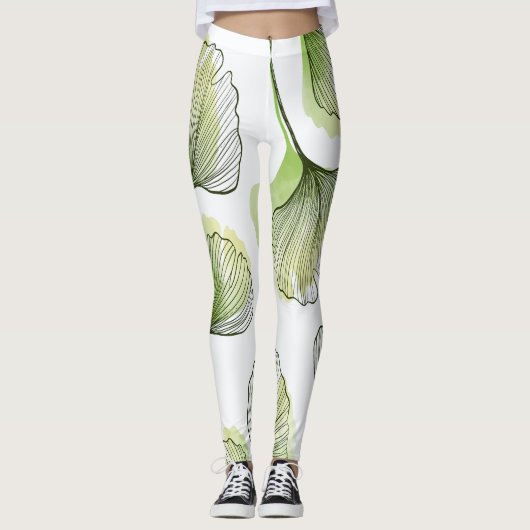 Groene bladen leggings (Voorkant)