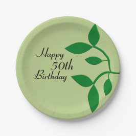 Groene bladeren 50th Birthday Papieren Bordje