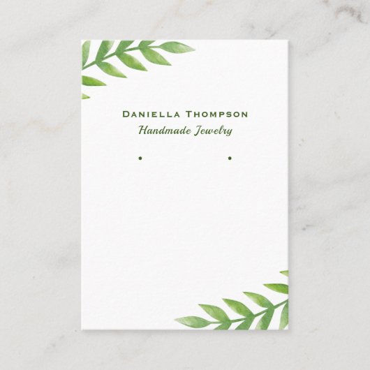 Groene Bladeren Aquarel Sieraden Oorbellen Display Visitekaartje (Voorkant)