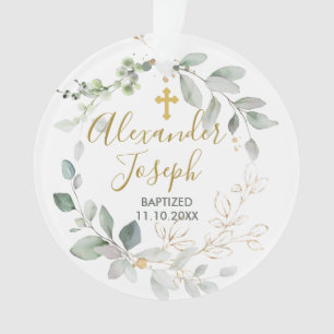Groene bladeren, baby baptisme Foto Acrylversierin Ornament