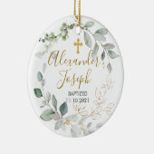 Groene bladeren, baby baptisme Foto Keramisch Ornament (Rechts)