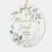 Groene bladeren, baby baptisme Foto Keramisch Ornament (Links)