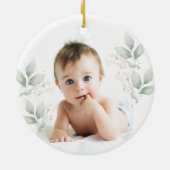 Groene bladeren, baby baptisme Foto Keramisch Ornament (Achterkant)
