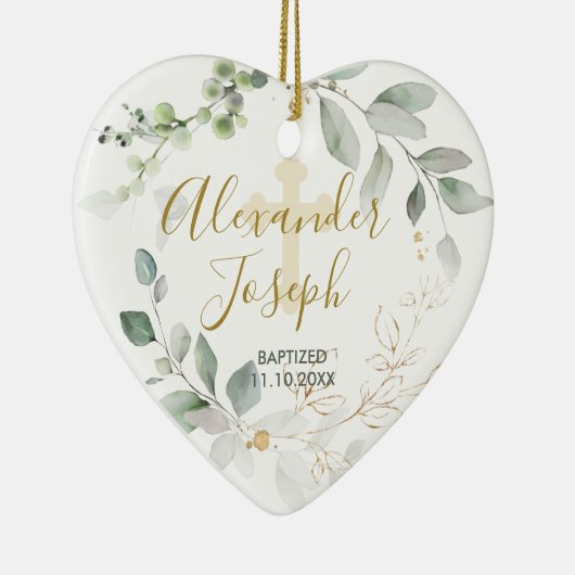 Groene bladeren, baby baptisme Fotokeramisch Ornam Keramisch Ornament (Rechts)