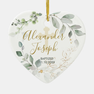 Groene bladeren, baby baptisme Fotokeramische sier Keramisch Ornament