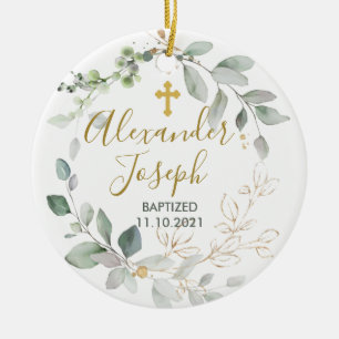 Groene bladeren, baby foto keramisch ornament