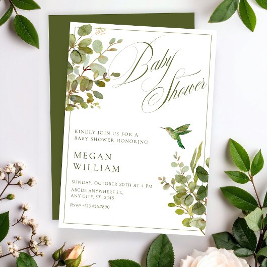 Groene bladeren baby shower kaart