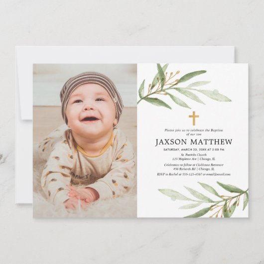 Groene bladeren baptisme wijde foto groen kaart (Voorkant)