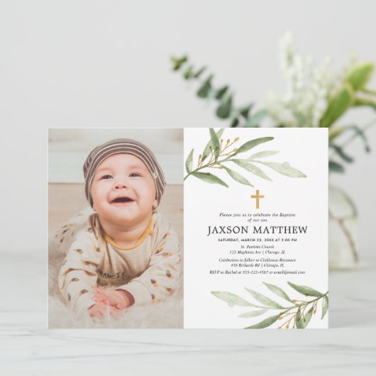Groene bladeren baptisme wijde foto groen kaart (Staand voorkant)