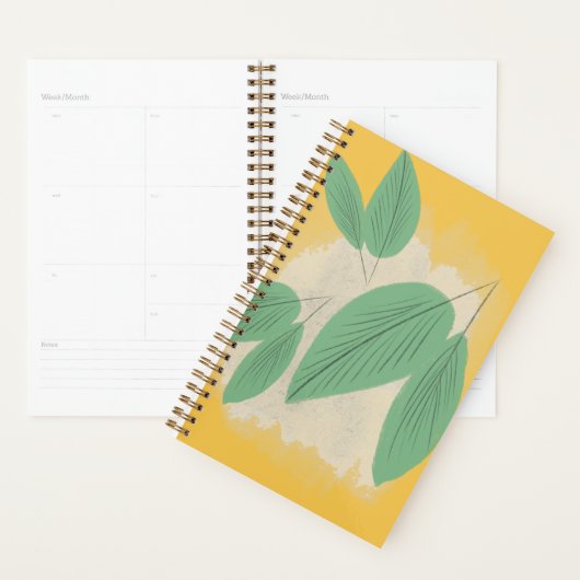 Groene Bladeren Betonnen Achtergrond Geel Planner (Display)