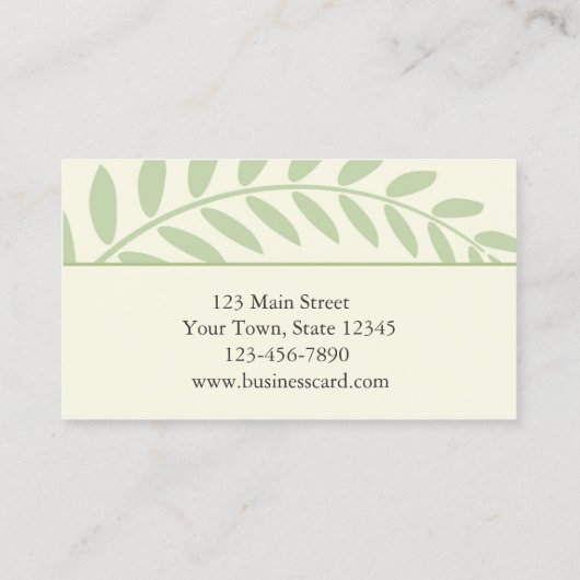 Groene bladeren, bijtakkand visitekaartje (Achterkant)