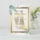 Groene Bladeren Bloem Gouden Bruiloftsshower Feest Kaart (Staand voorkant)