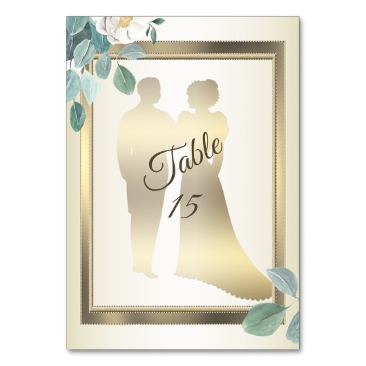 Groene Bladeren Bloem Gouden Frame Bruiloft Feest Kaart (Voorkant)