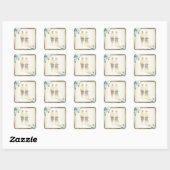 Groene Bladeren Bloem Gouden Frame Bruiloft Feest Vierkante Sticker (Vel)