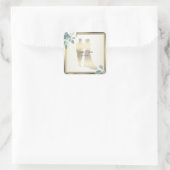 Groene Bladeren Bloem Gouden Frame Bruiloft Feest Vierkante Sticker (Tas)